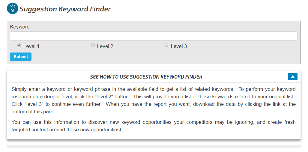 SEOchat Suggestion Keyword Finder