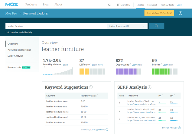 Moz’s Keyword Explorer - great tool to use for keyword research