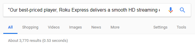 Google Search Result For Roku Product Page Content