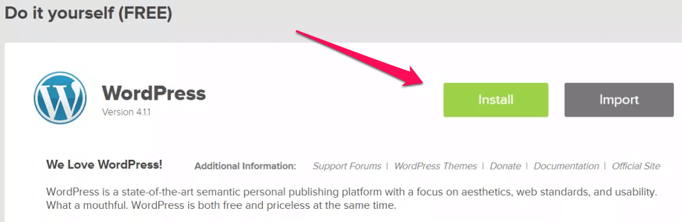 Wordpress Install Button In Bluehost cPanel