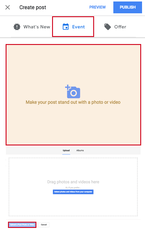 local seo for pet stores - choose event and add an image in google my business - gmb
