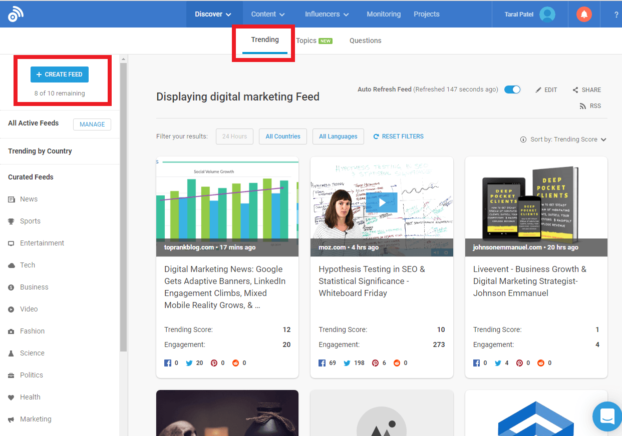 Use Buzzsumo to search Trending Keywords