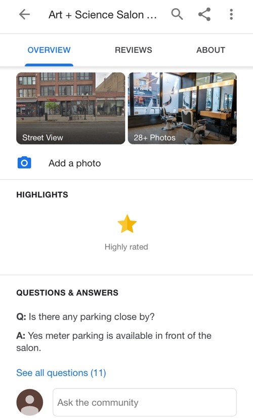 Q&A Section of GMB Page