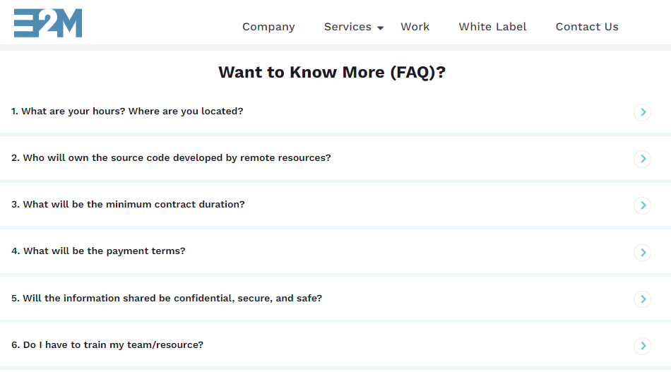 FAQ Page of E2M - Hire Remote Team Page