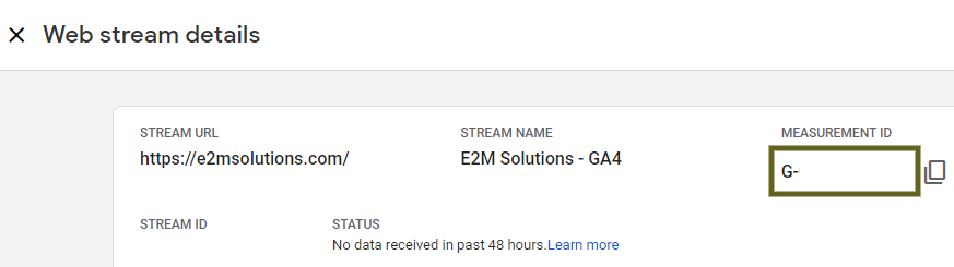 Web Stream Details Screen in GA4