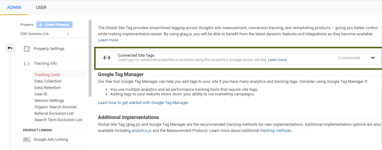 Universal Analytics Property and Connected Site Tags