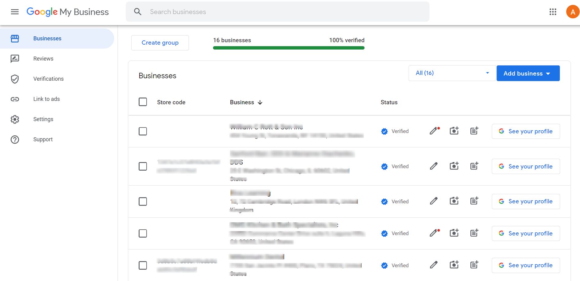 Google My Business Location Manager Interface
