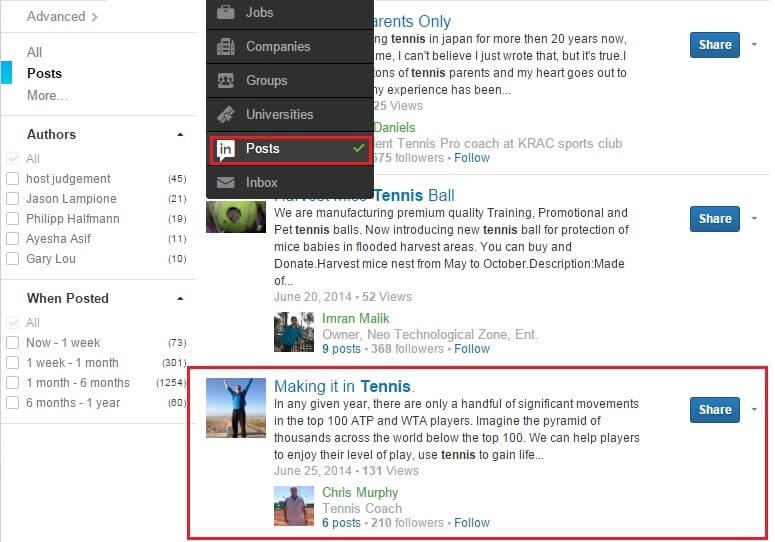 LinkedIn search for influencer posts on any topic