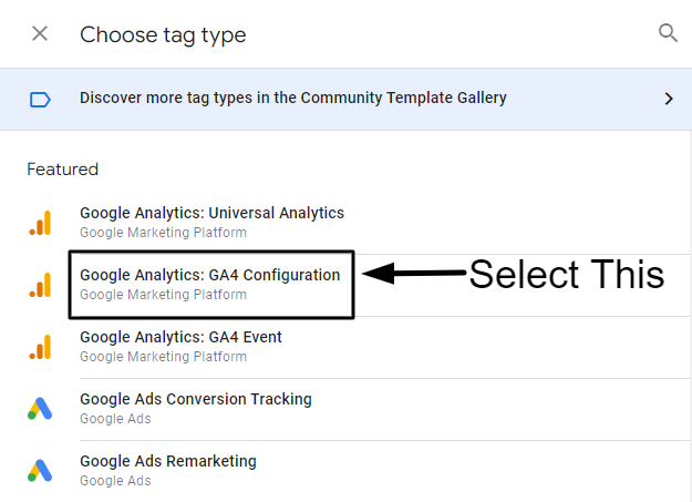 Select Google Analytics: GA4 Configuration Select Google Analytics: GA4 Configuration