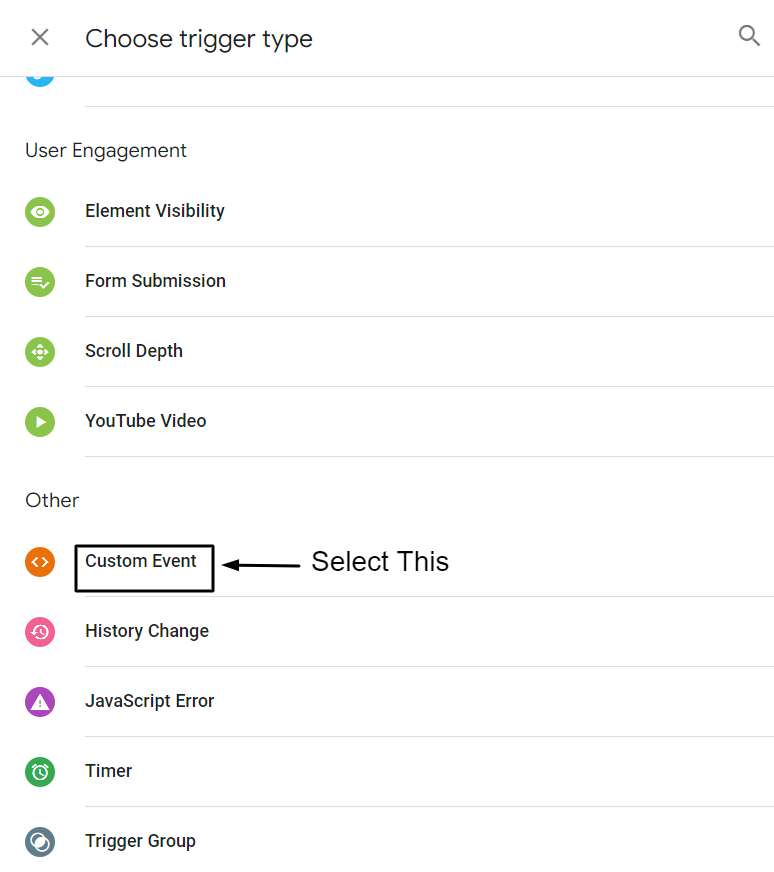 Select Custom Event under Other Select Custom Event under Other