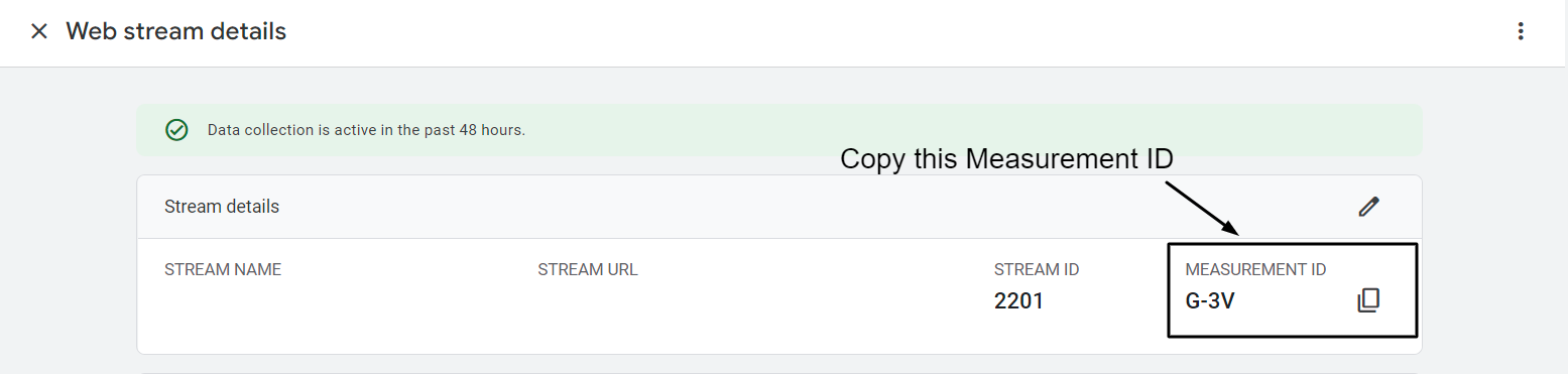 Copy the GA4 Measurement ID Copy the GA4 Measurement ID