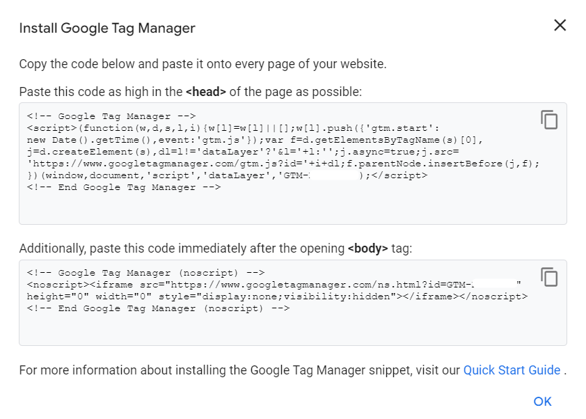 Copy the GTM container code copy the GTM container code