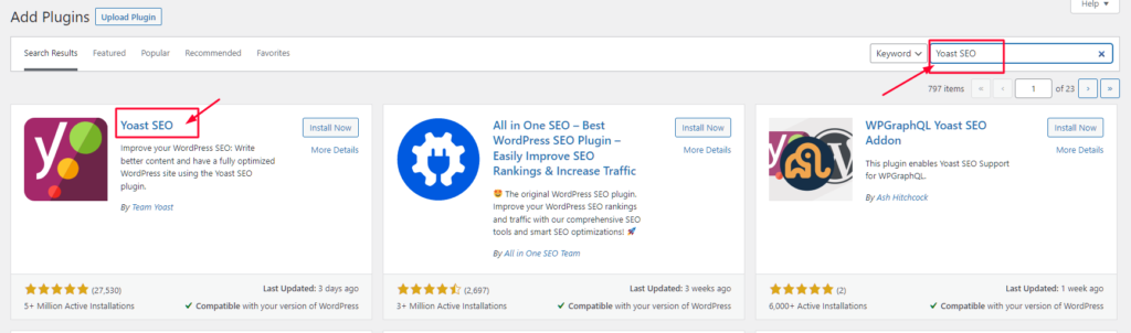 Search for the Yoast SEO Plugin