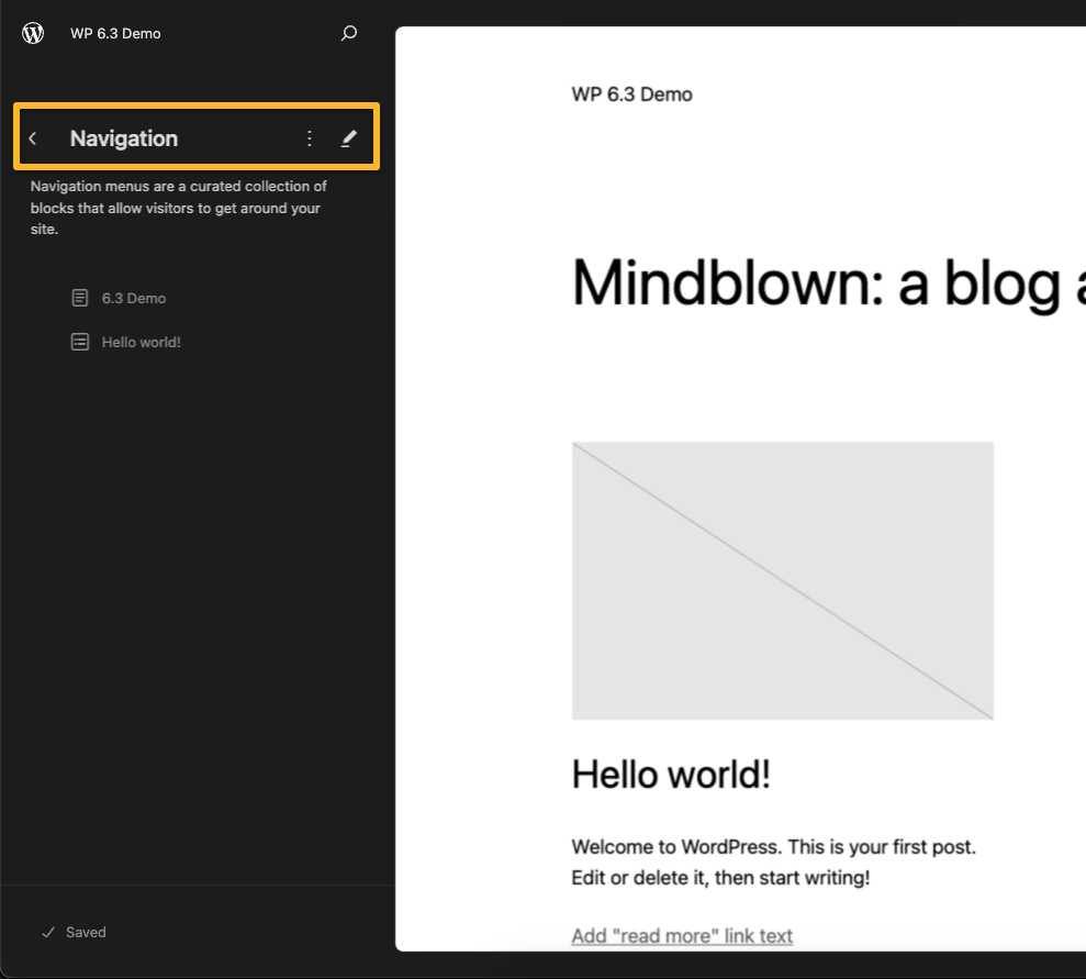 navigation in wordpress 6.3