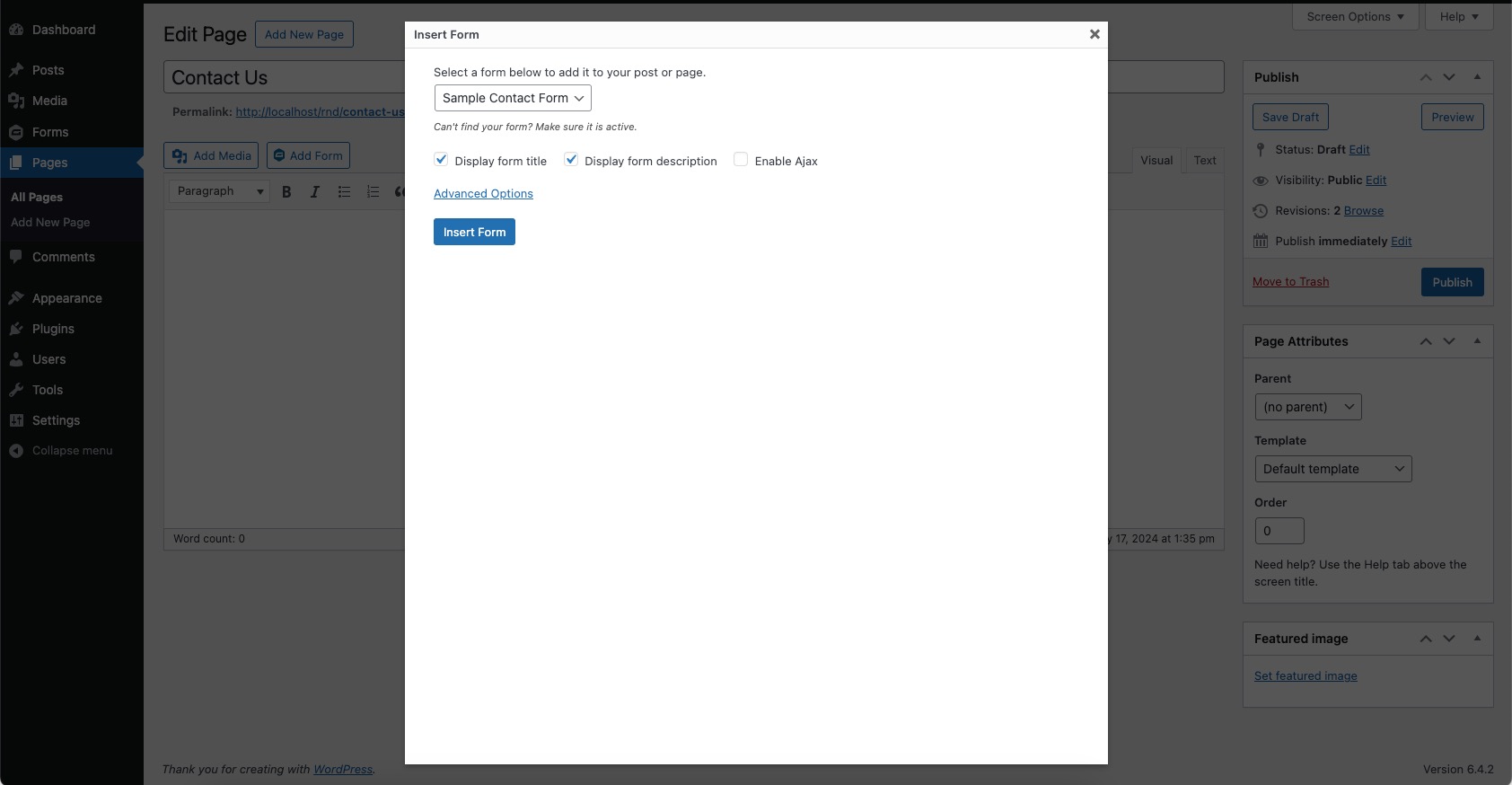 Insert Gravity Form in Classic Editor