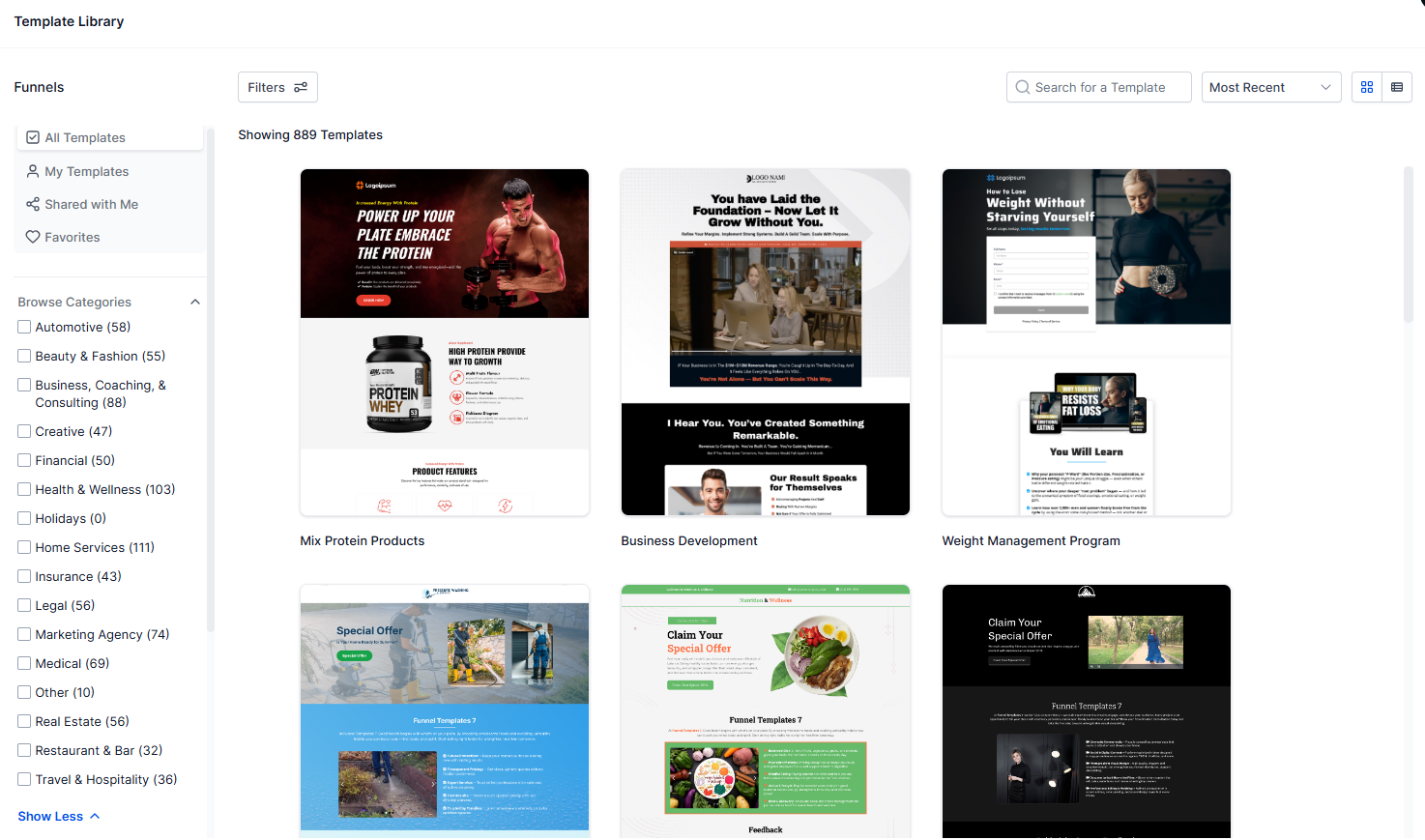 Funnel Templates- GoHighLevel
