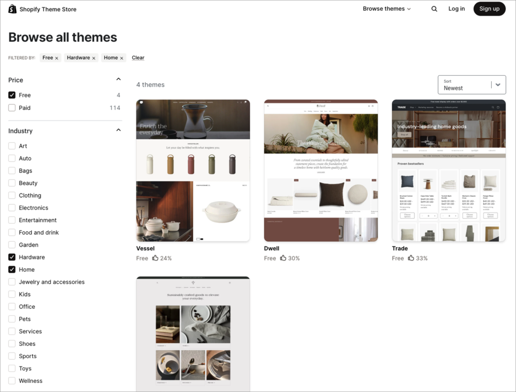 Shopify DTC brand theme demo showing clean product layout and collection pages