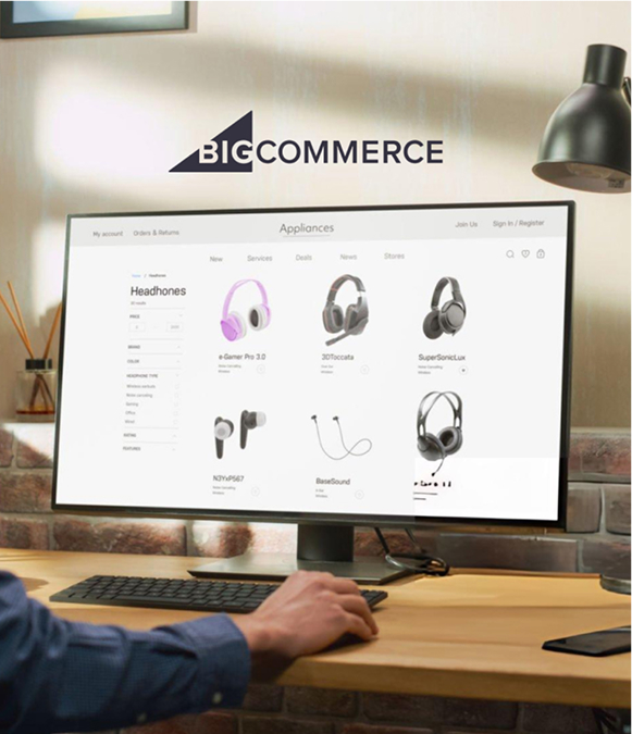White label BigCommerce SEO — product page displayed on desktop screen for ecommerce search optimization