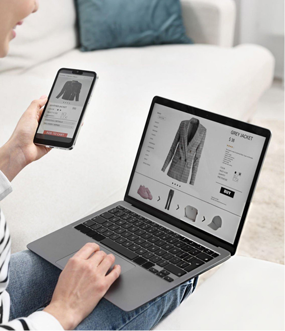 White label Shopify SEO — product page open on laptop and iPad for ecommerce optimization and performance