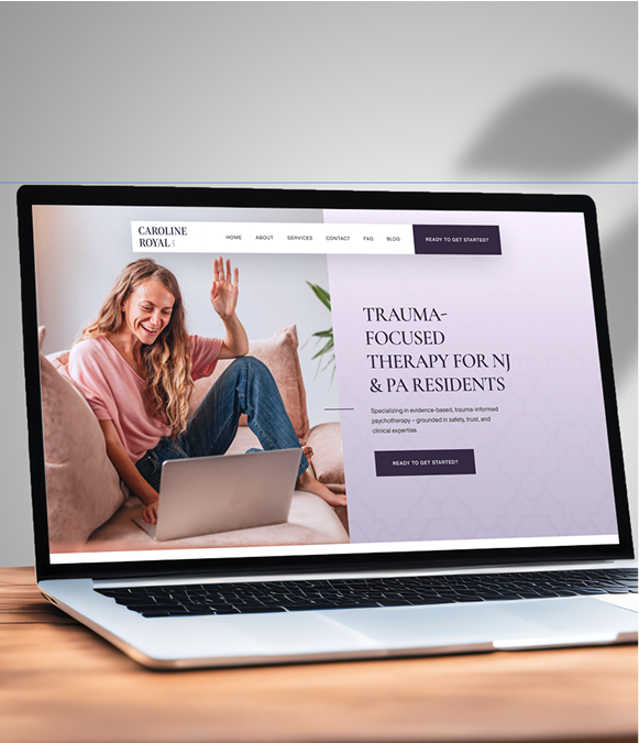 White label website builder platform expertise — laptop on table with webpage open and Wix, Webflow, and Duda icons overlay