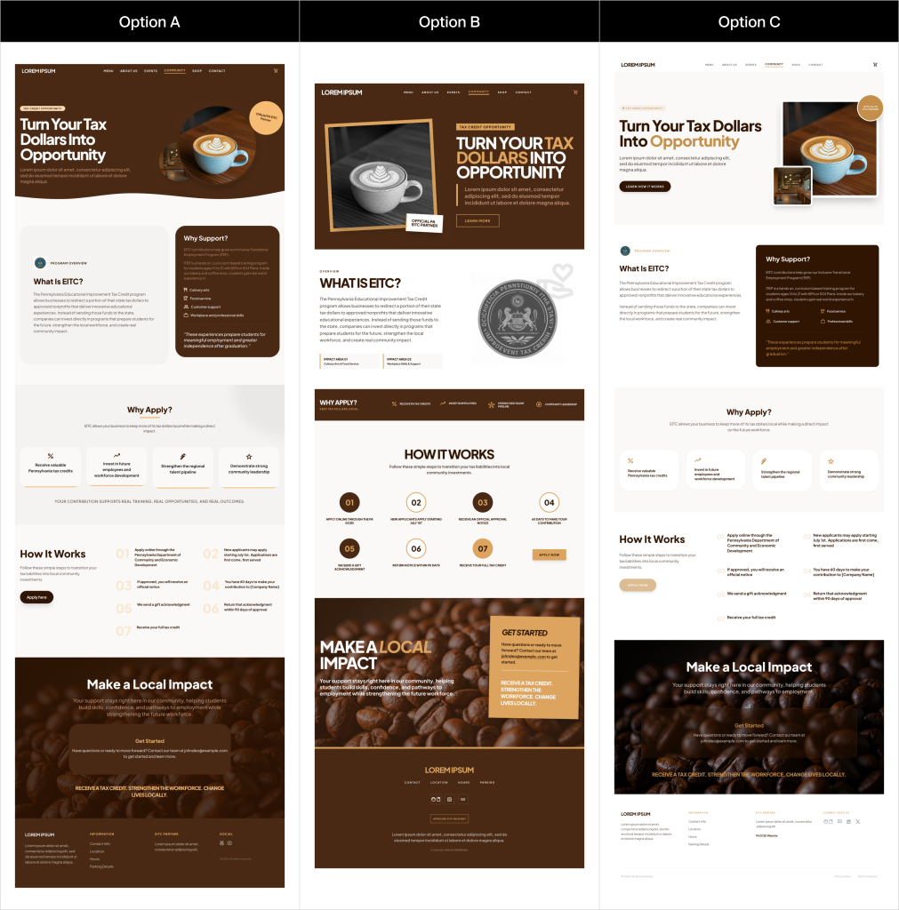 Three interactive concepts, side by side , Real Interactive Prototypes Design Case Study by E2M
