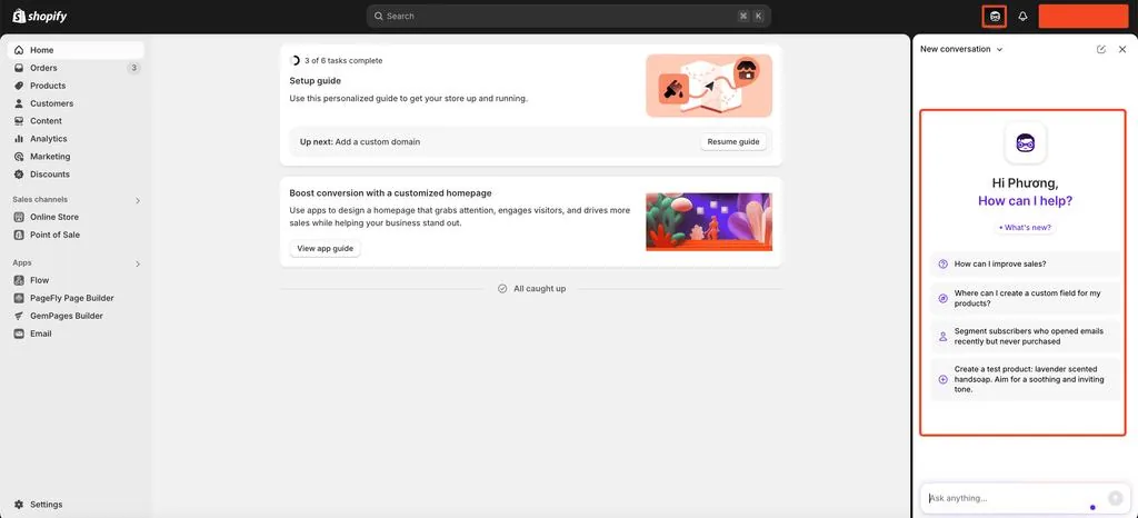 Shopify Sidekick Dashboard View 