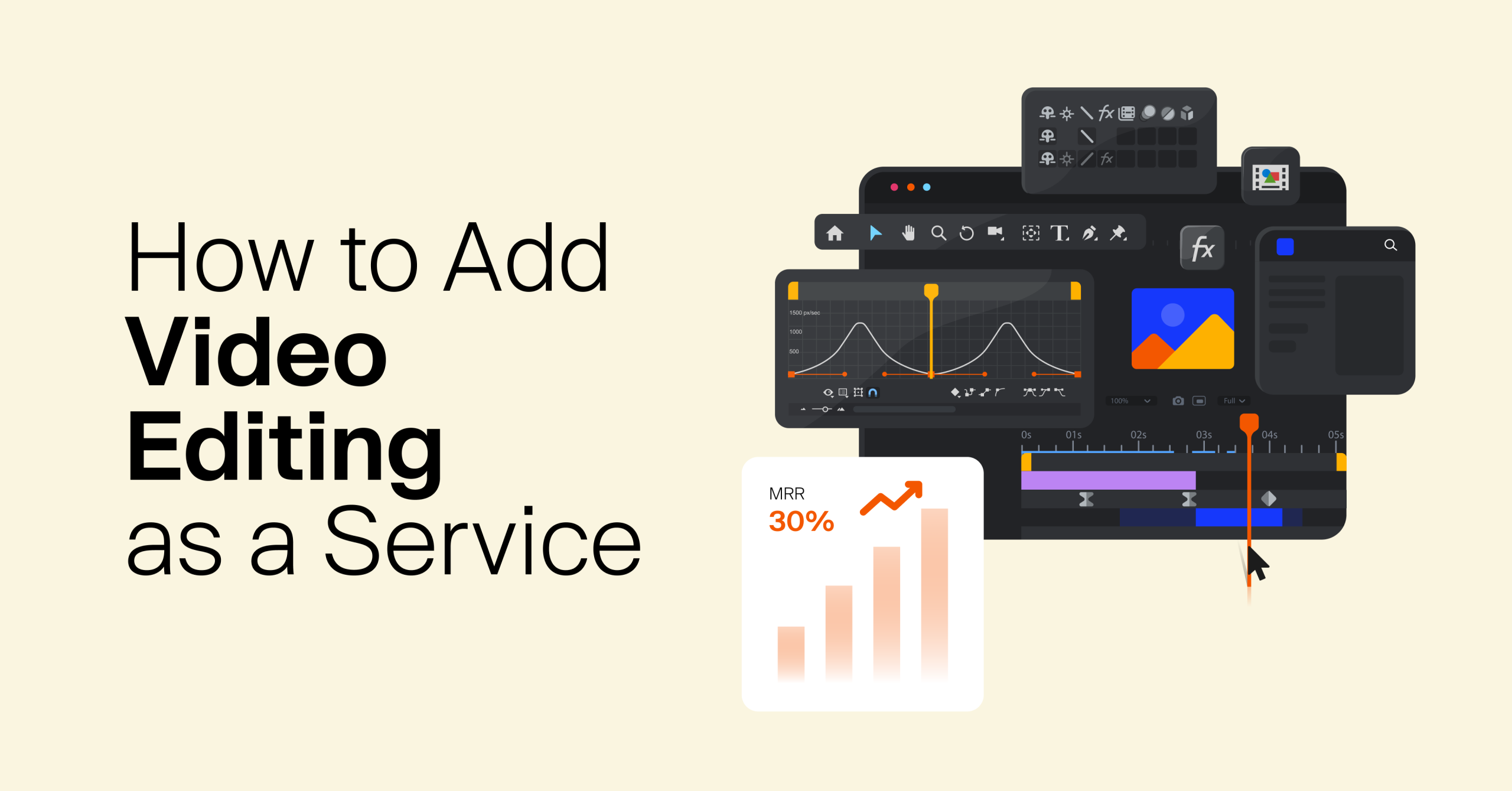 Illustration of video editing software interface with the headline "How to Add Video Editing as a Service."