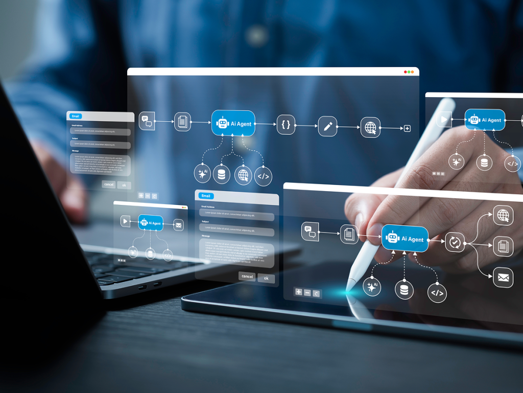 Agentic AI workflows connecting multiple intelligent agents across business systems