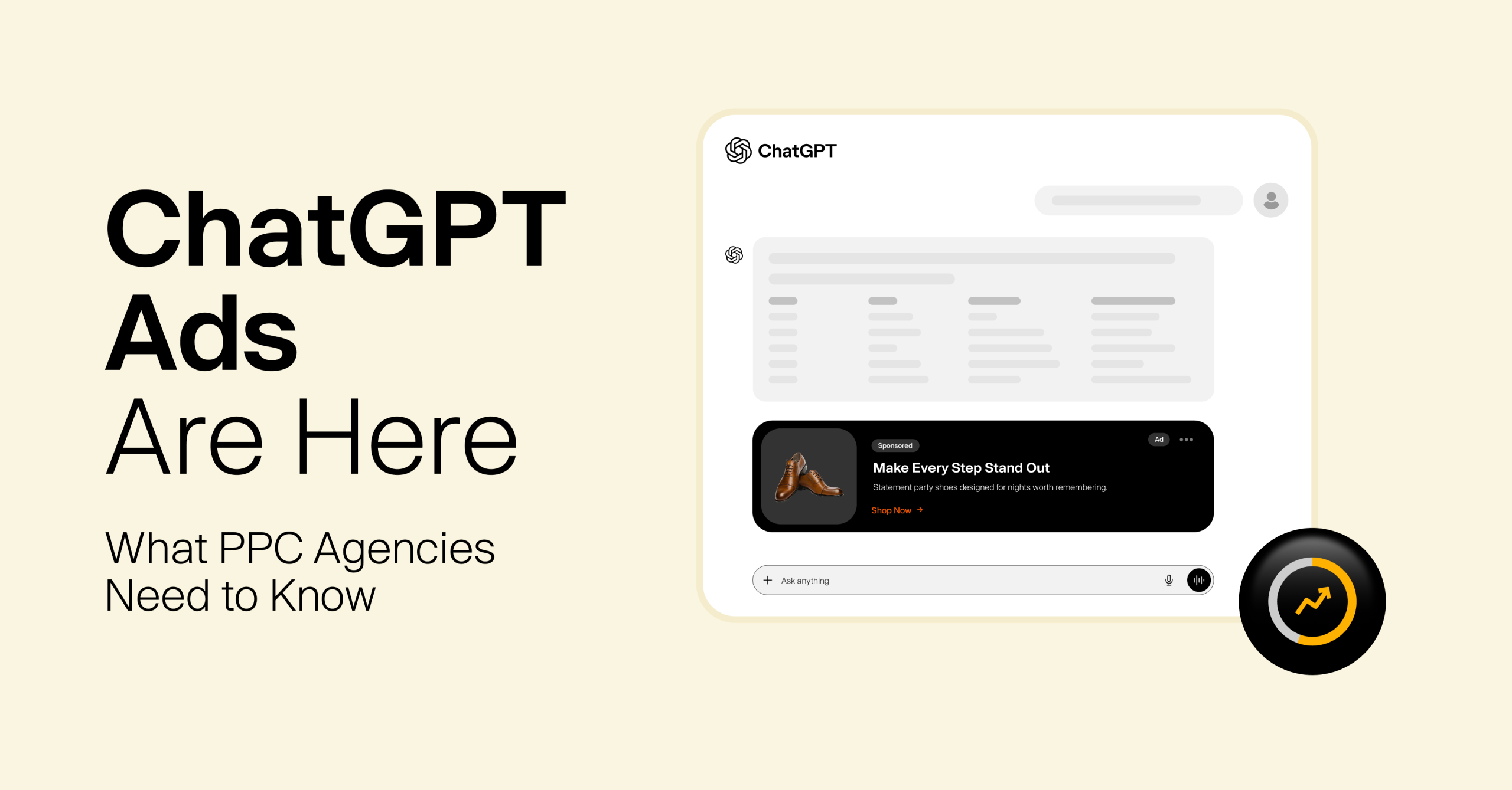 ChatGPT Ads Are Here: What PPC Agencies Need to Know, with a sponsored shoe ad shown inside a ChatGPT chat window