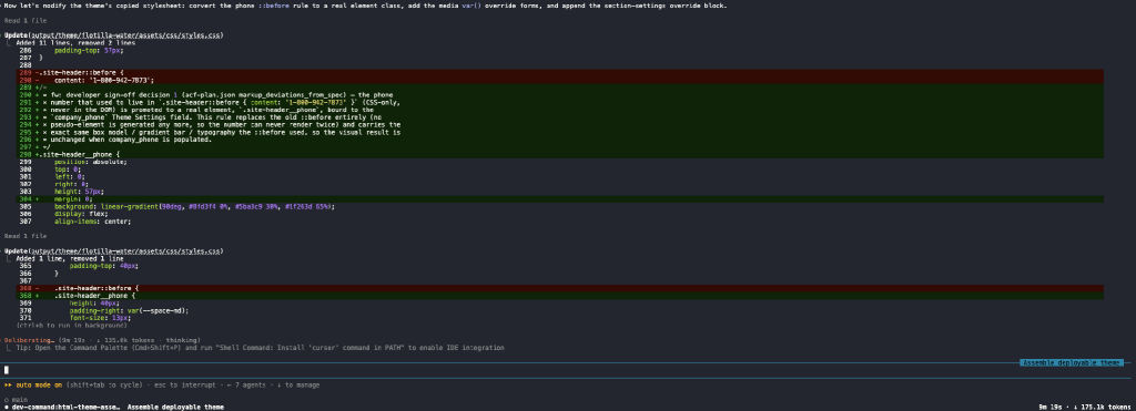 Implementation log showing a recorded sign-off decision during the WordPress conversion build
