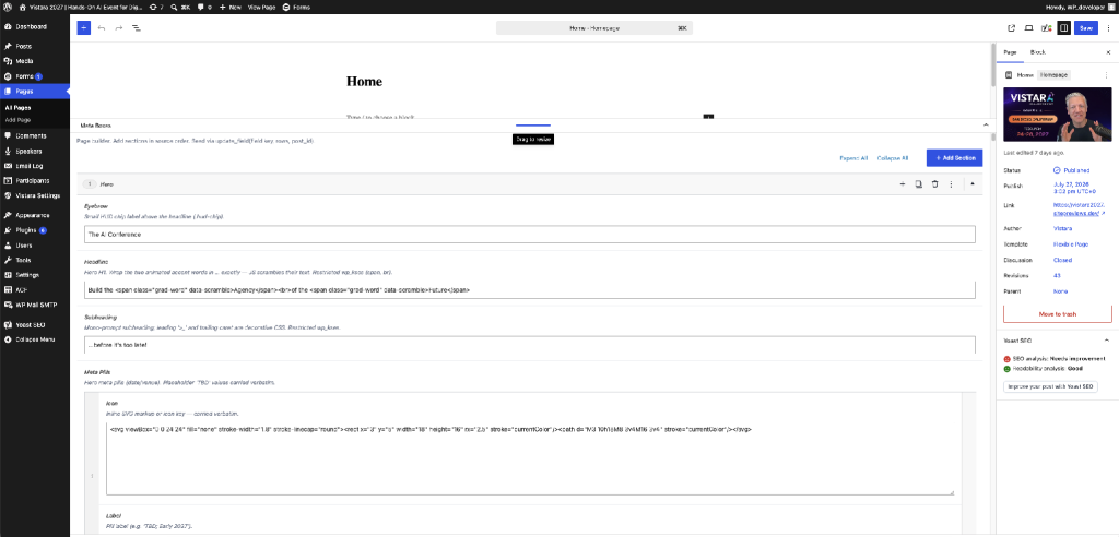 Vistara homepage hero section as originally built by the AI website generator