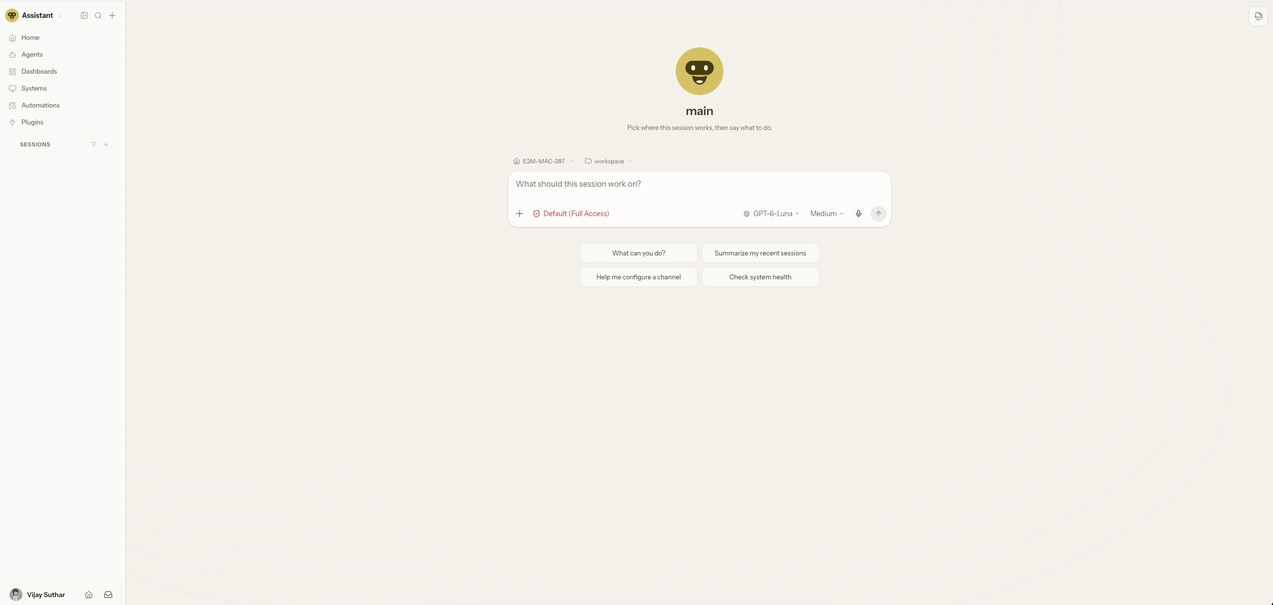 OpenClaw 2.0 browser-based Control UI dashboard with agents, sessions, automations and model selection