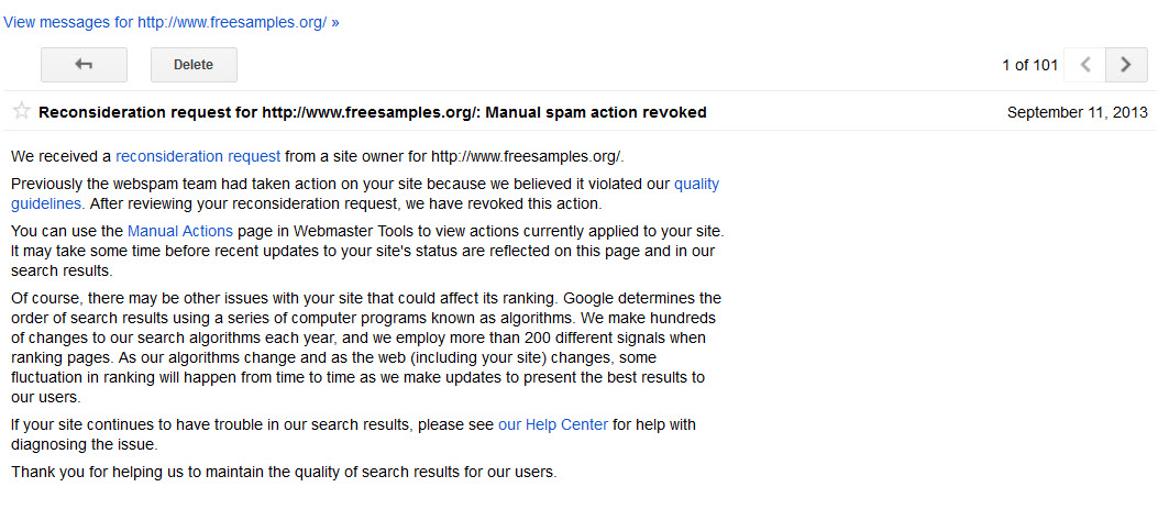 Manual Spam Action Revoked