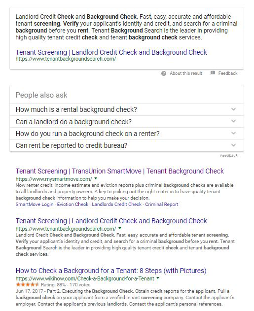 SERP for “rent background check”
