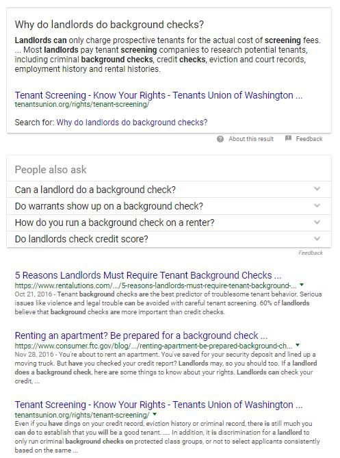 SERP for “why do landlords do background checks”
