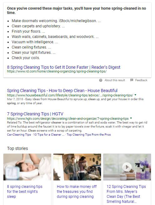 SERP for “spring cleaning tips”