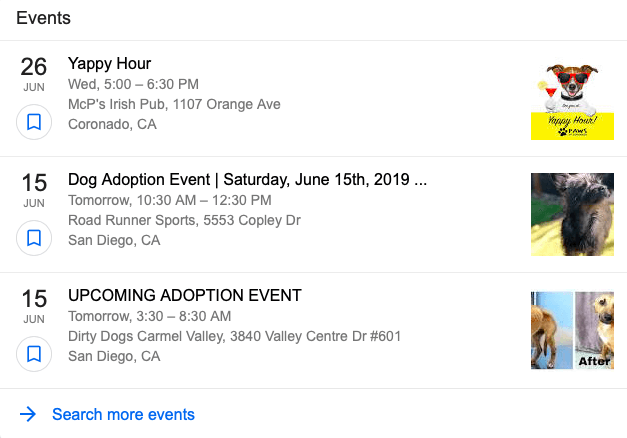 local seo for pet stores - events of google calendar