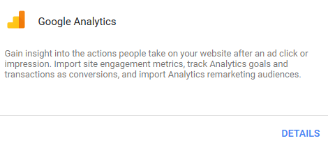 Details Option Google Analytics Integration