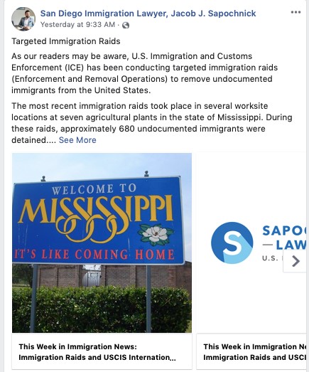 Immigration Lawyer Facebook Post About Immigration Raids
