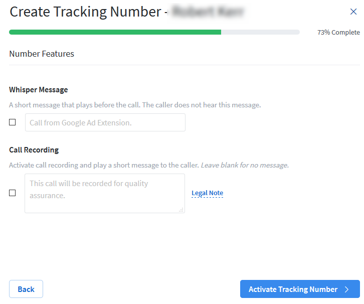 Number Features and Activate Tracking Number