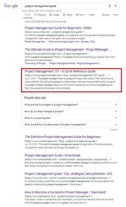 Google SERP For Query-project Management Guide