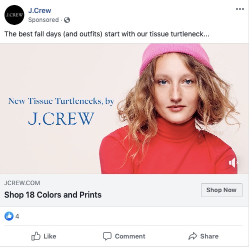 jcrew sponsored ad on instagram for new tissue turtlenecks outfit