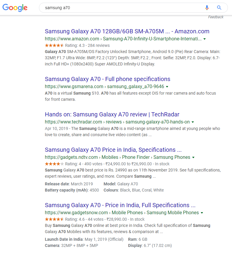 google search results showing what happens when we search for a product name