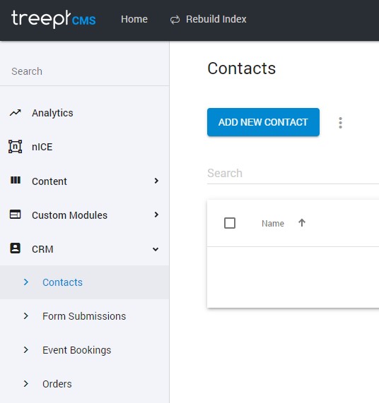 Treepl CMS - Import-Add Contacts using CRM - Contacts Menu