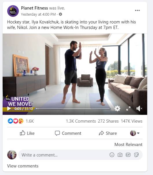 Planet Fitness Free Workout Session on Facebook Live Screenshot