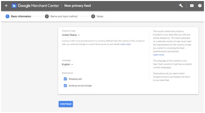 Shopping Guide - Google Merchant Center menu