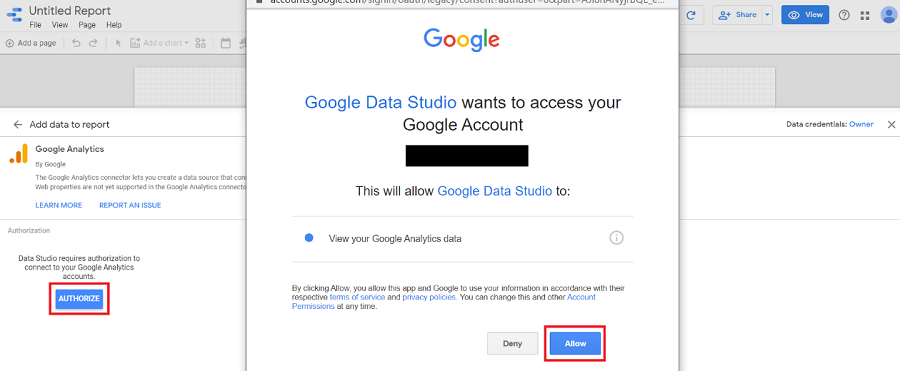 Authorize Google Data Studio To Access The Data
