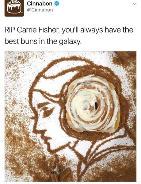 Cinnabon Tribute To Carrier Fisher - Deleted Twitter Post