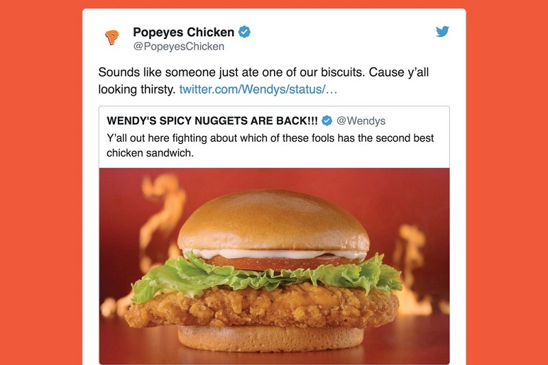 Reactive Twitter Post from Popeyes Chicken.
