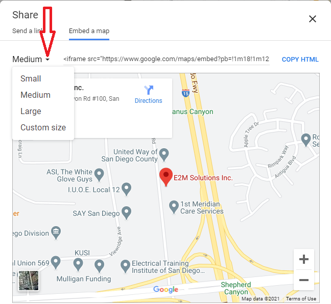How To Select Google Maps Size For Embbeding